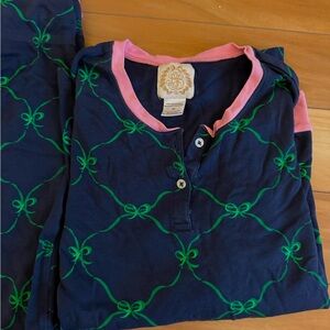The Beaufort Bonnet Company Navy Pajama Set with Green and Pink Accents